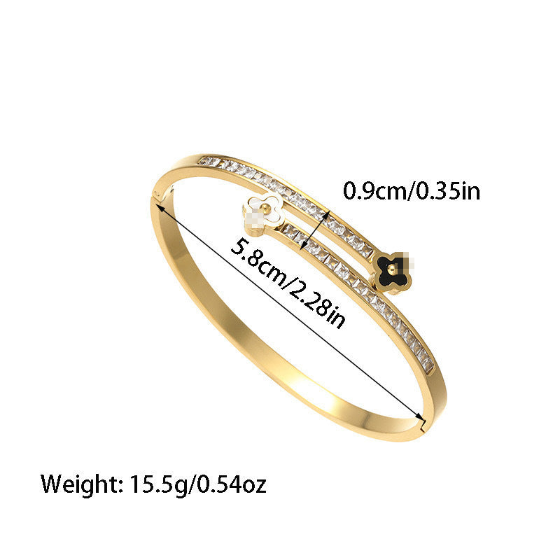 Four-leaf Flower High-end Titanium Steel Diamond-encrusted Bracelet New Light Luxury Versatile Fashion Exquisite Adjustable Bracelet