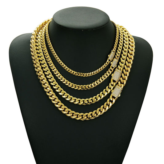 Men's Hip Hop Fashion Jewelry Electroplated 14K Gold Stainless Steel Titanium Steel Cuban Chain Encryption Necklace Collar