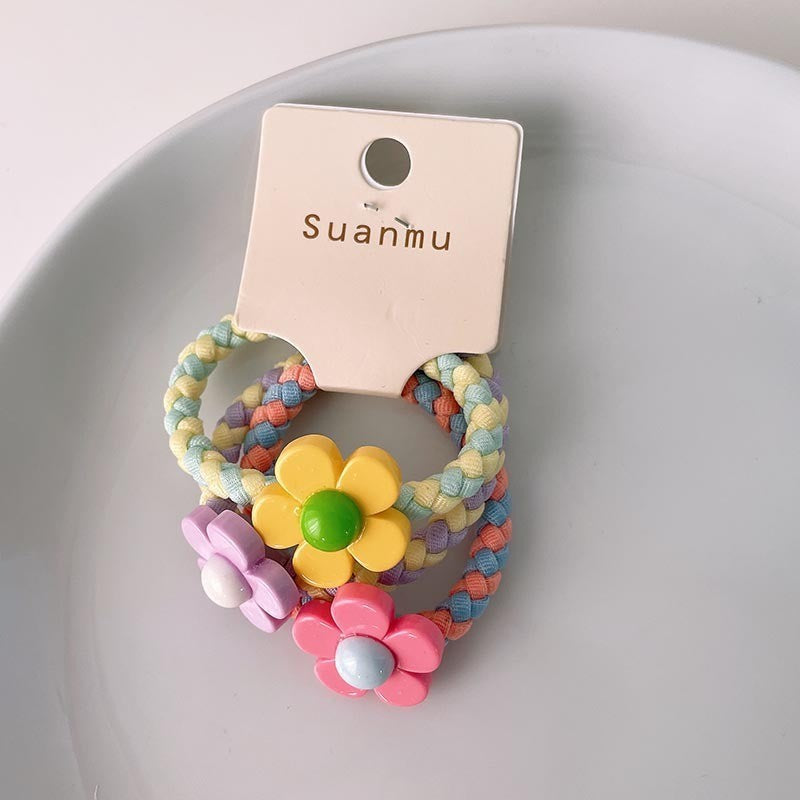 Spring New Children's Colorful Braided Headband Little Girl Ponytail Does Not Hurt Hair Cute Cartoon Flower Rubber Band