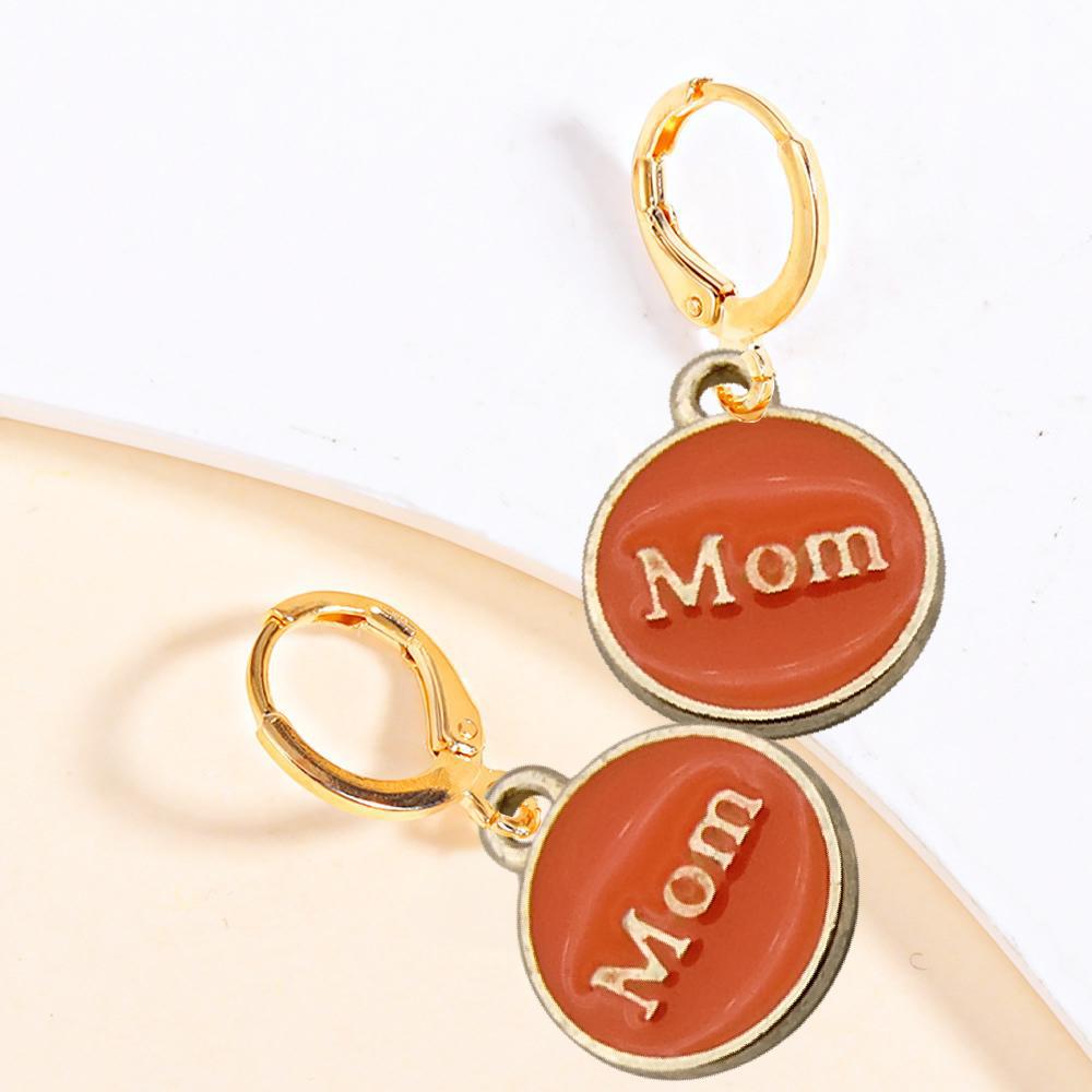 Alloy Drip Pendant Round Double-sided Mom18x14mm Series Earrings