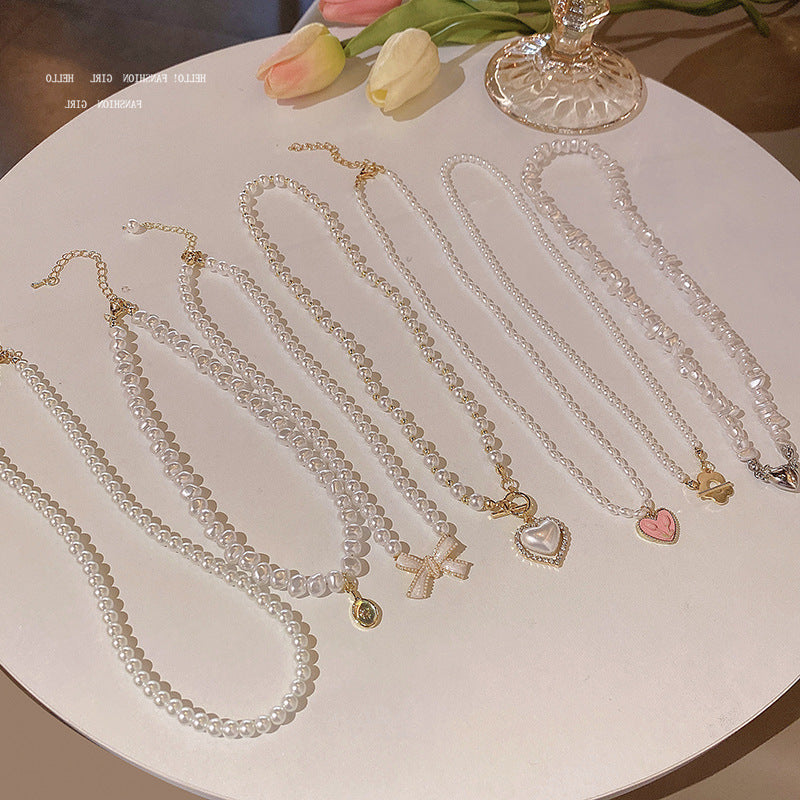 South Korea's New Niche Pearl Necklace Women's Versatile Splicing Love Collarbone Chain Light Luxury Temperament Beaded Necklace