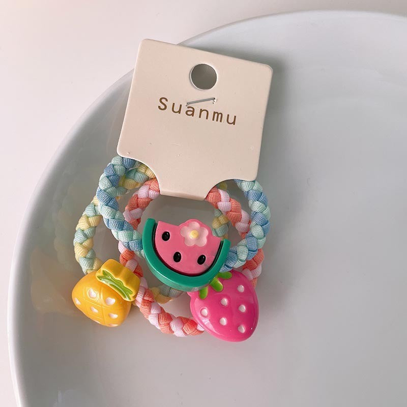 Spring New Children's Colorful Braided Headband Little Girl Ponytail Does Not Hurt Hair Cute Cartoon Flower Rubber Band