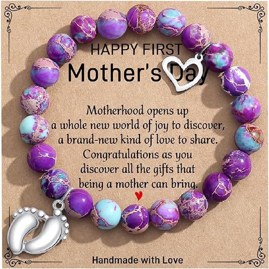 Mom Mother's Day Gift Bracelet Pink Zebra Emperor Stone Foot Pendant Elastic Rope Bracelet Jewelry