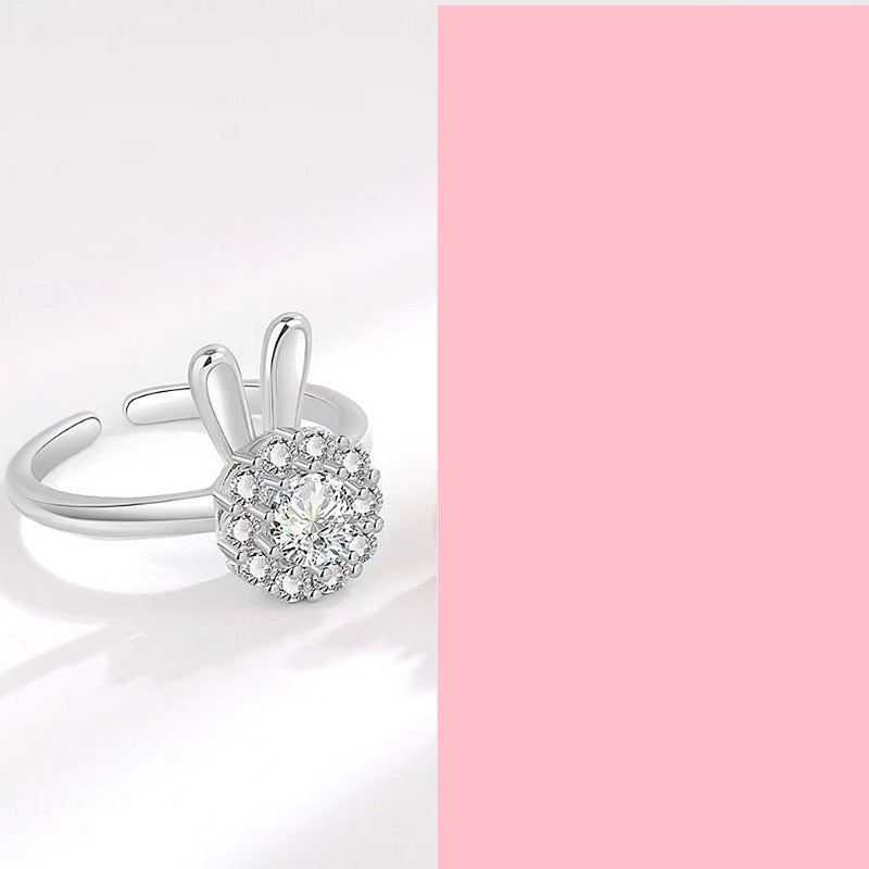 Korean Version of Light Luxury Diamond-encrusted Bracelet, Sparkling Bracelet, Personalized Trendy Bunny Rotating Ring Hand