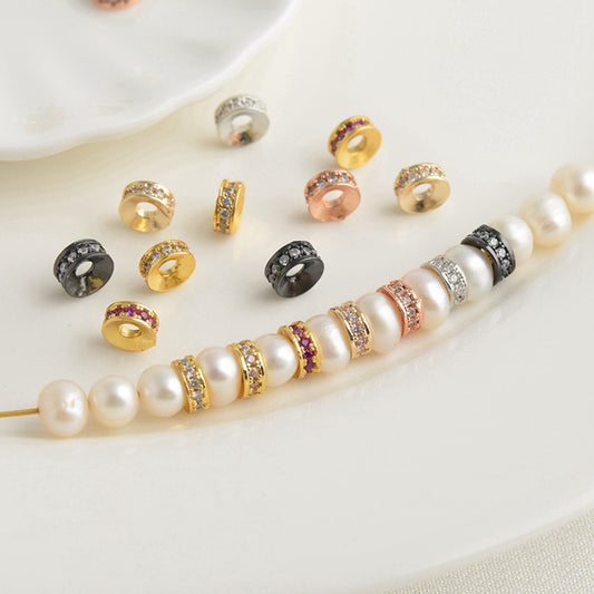 Color Retention 18k Gold Beaded Spacer Micro-inlaid Zircon Copper Color Zirconium Round Drill Ring Bead Spacer Handmade DIY Bracelet Material