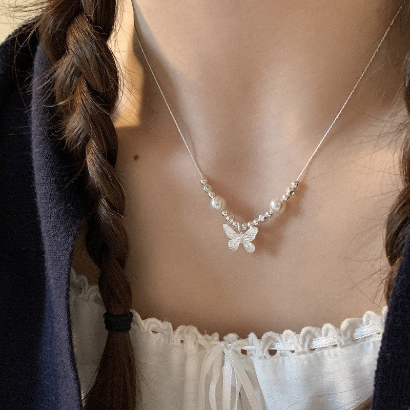 S925 Sterling Silver Premium Butterfly Necklace Gift Ins Female Niche Cold Wind Light Luxury Personalized Fashion Internet Celebrity Pendant