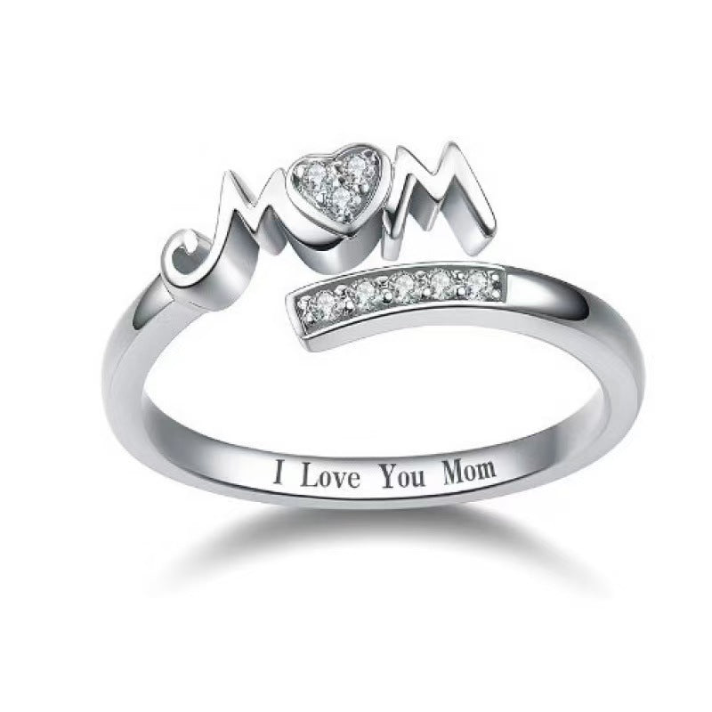 Hot-selling Mom Mother's Day Simple Diamond-encrusted Letter Ring Niche Exquisite Style Versatile Ring