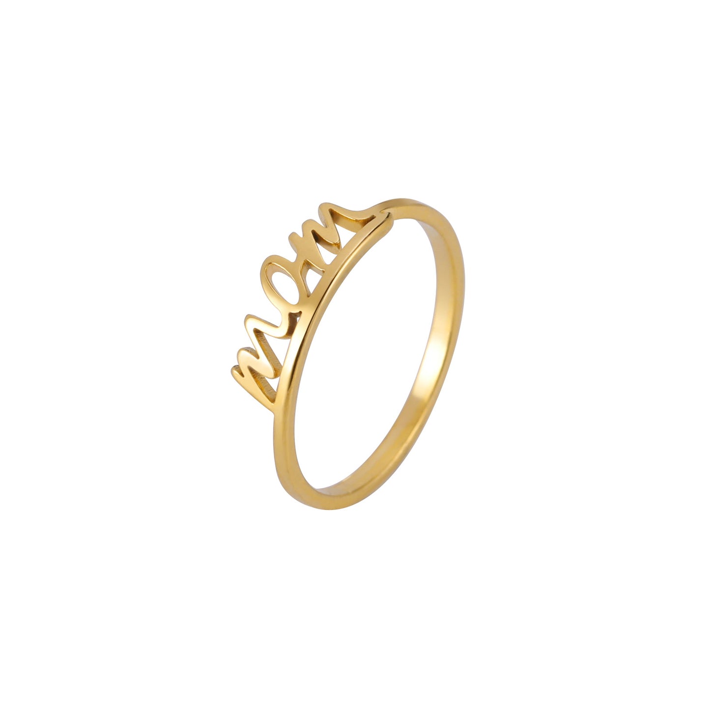 Mother's Day Gift 18k Real Gold Electroplating Non-fading Titanium Steel Cutting Letter MOM Stainless Steel Ring