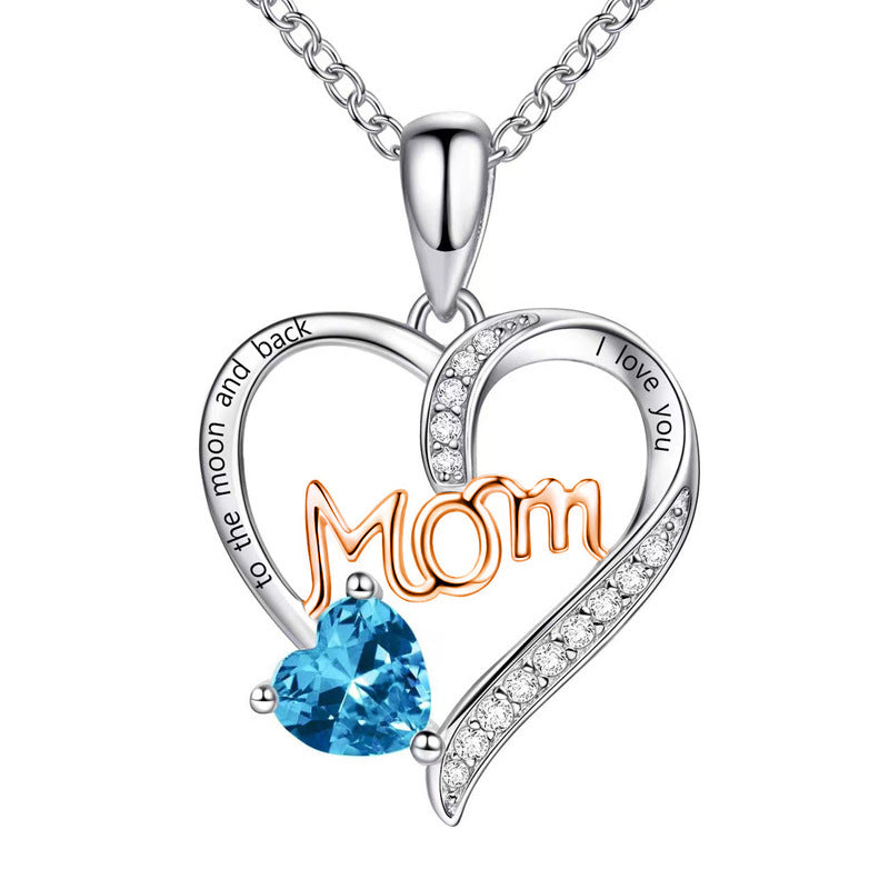 Cross-border New Mom Heart Lettering Diamond Necklace, Mother's Day Gift Necklace