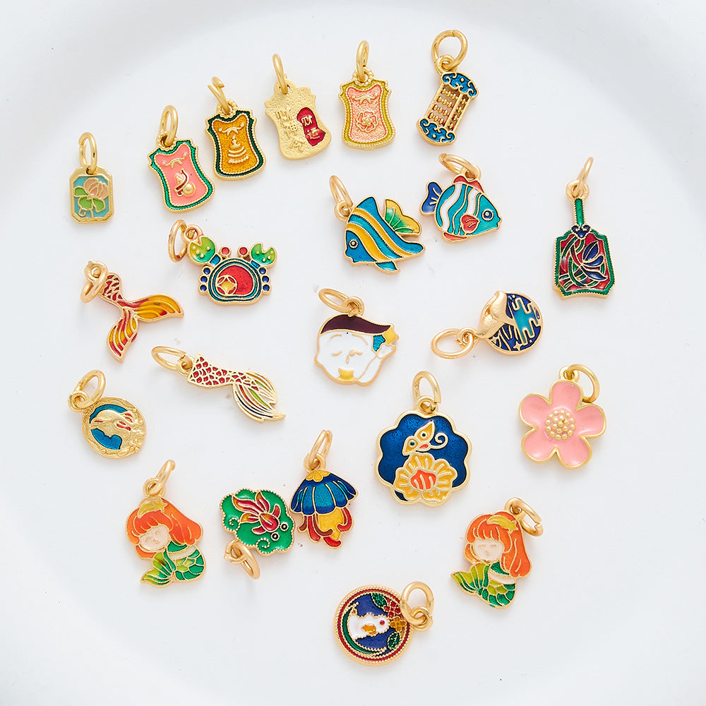 Copper, Ancient Gold, Color-preserving Dripping Oil, Small Pendant, Small Pendant, National Style Bracelet, Bracelet, Jewelry Accessories, Peace Talisman, Lucky Character