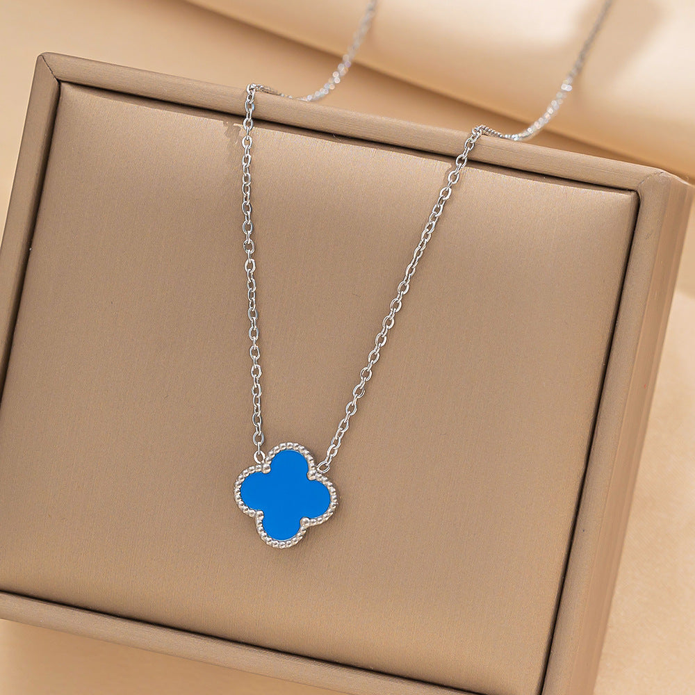 Four-leaf Clover Necklace 13MM Bracelet Stud Earrings Three-piece Set Versatile Lucky Four-leaf Clover Five-flower Bracelet Collarbone Chain Earrings