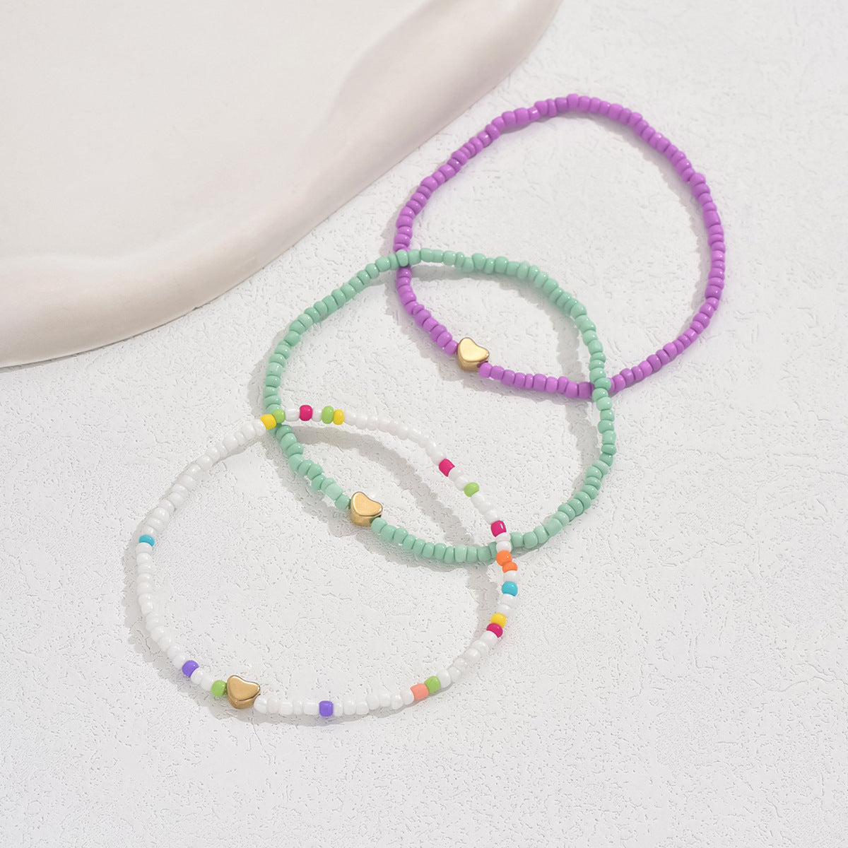 European and American Jewelry Summer Small Love Rice Bead Anklet Simple Creative Bracelet Multi-purpose Beach Trend Three-piece Set
