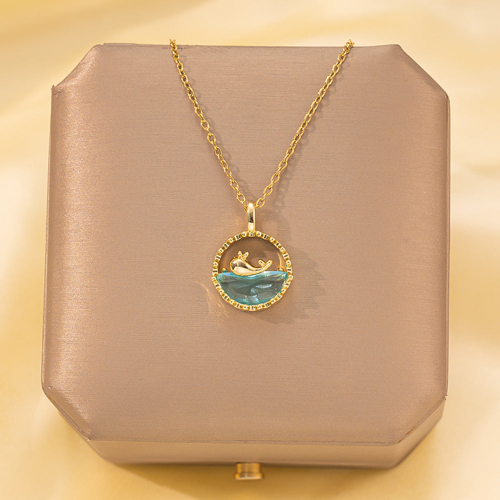 Copper Pendant Titanium Steel Necklace for Women Slightly Inlaid Zircon Pendant Girl Necklace