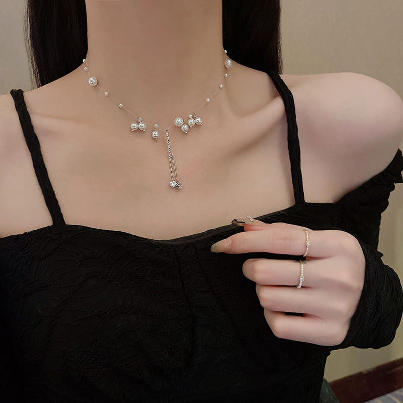 South Korea's New Niche Pearl Necklace Women's Versatile Splicing Love Collarbone Chain Light Luxury Temperament Beaded Necklace