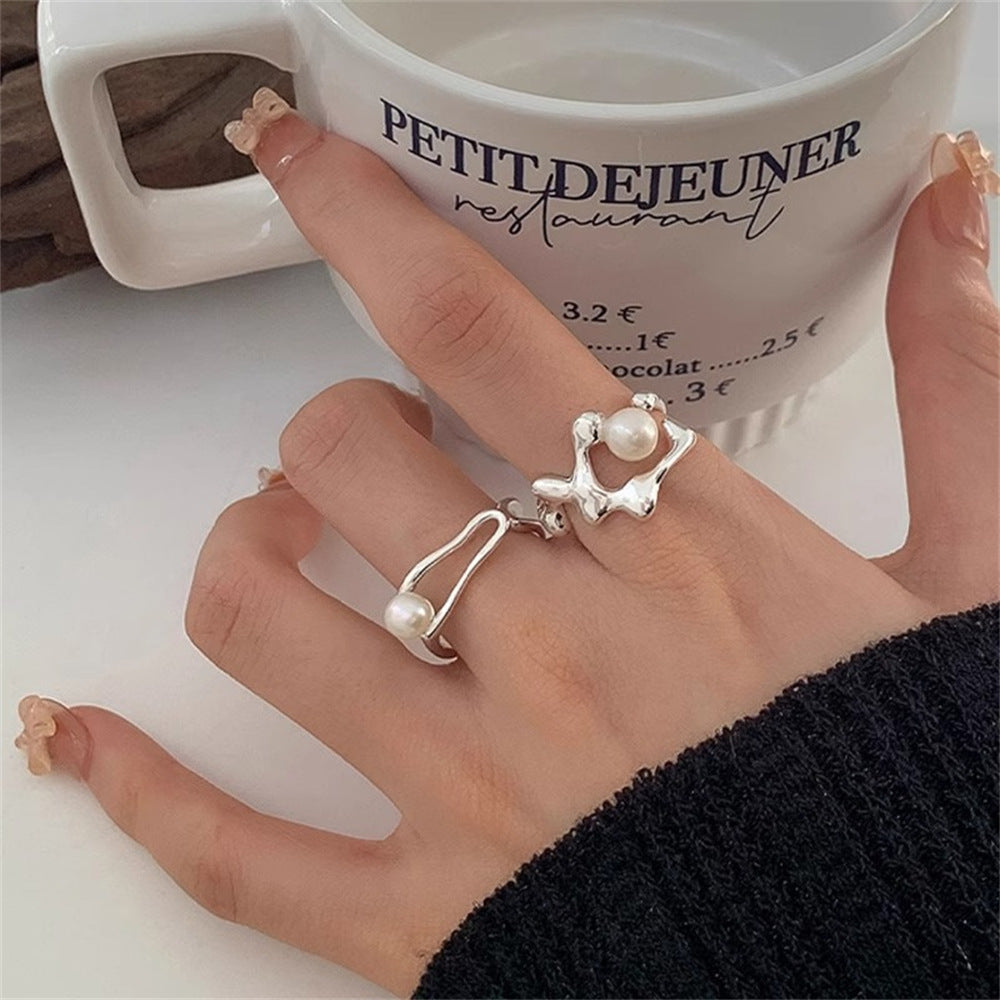 Pearl Ring Women's Irregular Niche High Sense Retro Index Finger Ring Fashion Light Luxury Versatile Ring