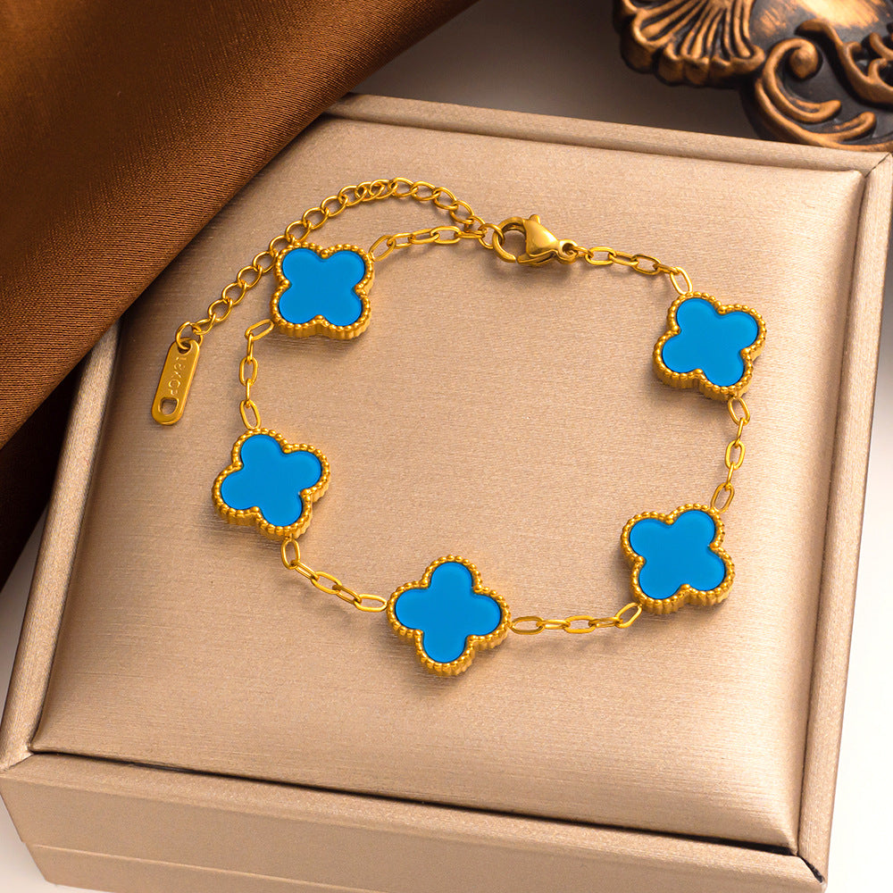 Four-leaf Clover Necklace 13MM Bracelet Stud Earrings Three-piece Set Versatile Lucky Four-leaf Clover Five-flower Bracelet Collarbone Chain Earrings