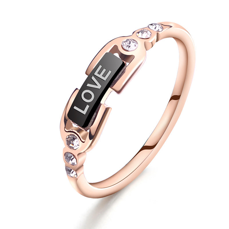 Love Black Shell Titanium Steel Ring Female Japanese and Korean Version Personalized Plated 18 Rose Gold Ring Does Not Fade Fashion Jewelry Wholesale