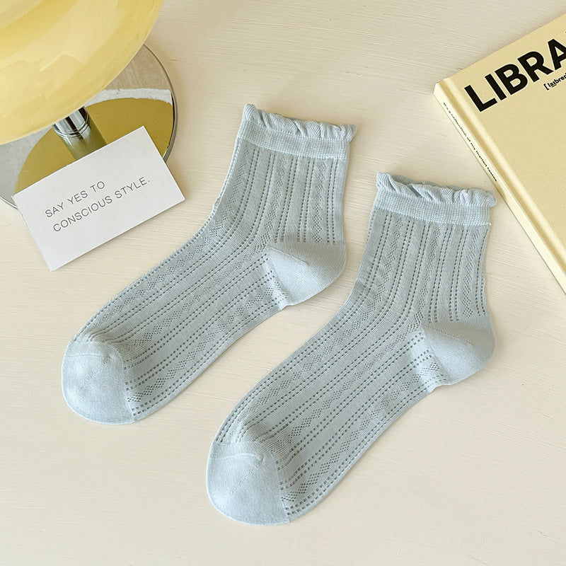 Lace Socks Children's Summer Thin Mesh Hollow Breathable Medium Tube Socks Simple Versatile Women's Socks