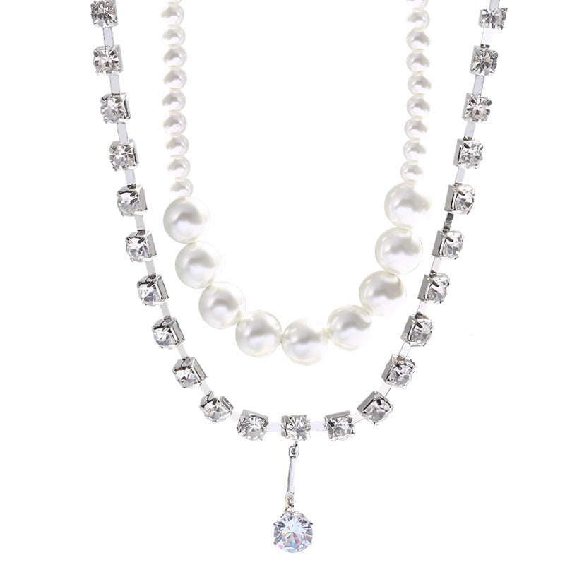 High-end Pearl Double-layer Stacked Necklace Women Can Wear Single Internet Celebrity Design Clavicle Chain Cold Wind Retro Necklace