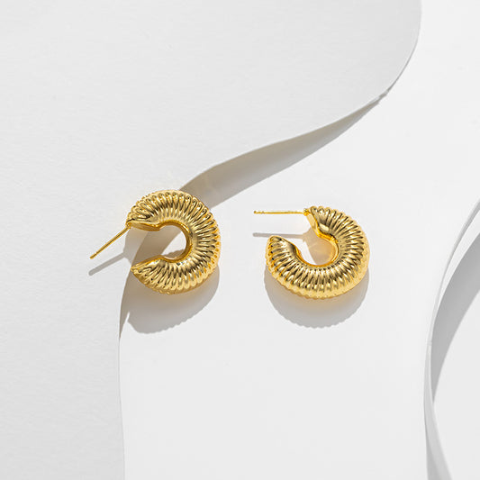 Cool Color, Retro, Titanium Steel Hollow Thread Earrings, Women's Titanium Steel Fashionable Earrings, Retro Ear Jewelry