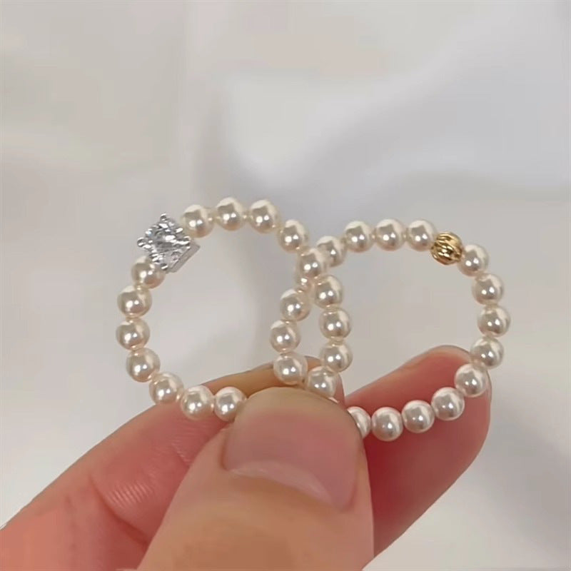 Pearl Mini Bead Pearl Ring Women's Soft Chain Index Finger Middle Finger Niche High Sense Cold Wind Simple