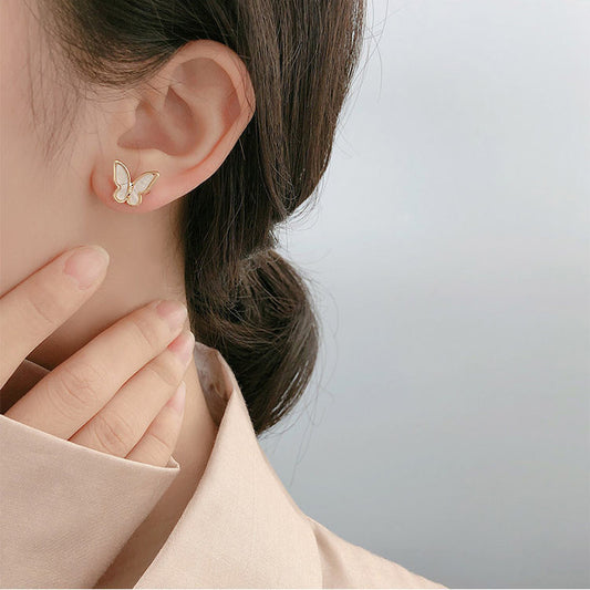 Gentle French Retro S925 Silver Stud Earrings Simple Temperament Butterfly Versatile Elegant Earrings Female Ring Internet Celebrity
