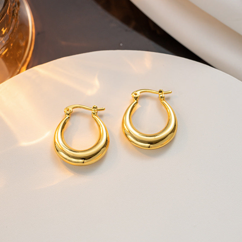 French retro European and American ins cold wind u-shaped titanium steel material fine throwing hollow earrings European and American jewelry spot