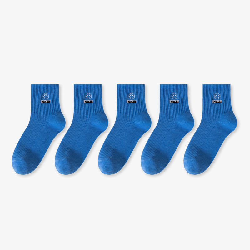 Smiley Sports Socks Sweat-absorbing Japanese Student Socks Spring, Autumn and Winter Medium Tube Socks Women's Wholesale