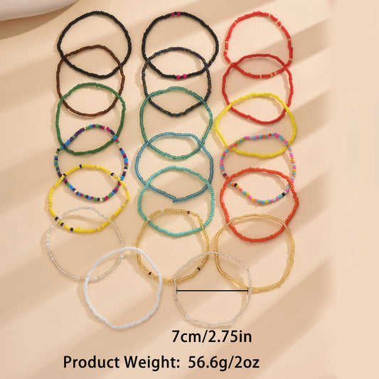 European and American Jewelry Summer Versatile Color Rice Bead Anklet Simple Creative Bracelet Multi-purpose Trend 20-piece Set