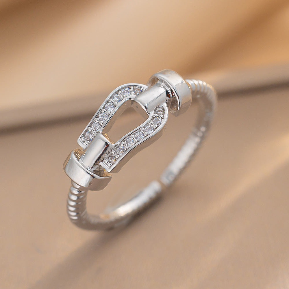 Seiko High-end Classic Horseshoe Buckle Ring, Japanese and Korean Fashion Temperament Ins Brushed Ring, Adjustable Jewelry for Women