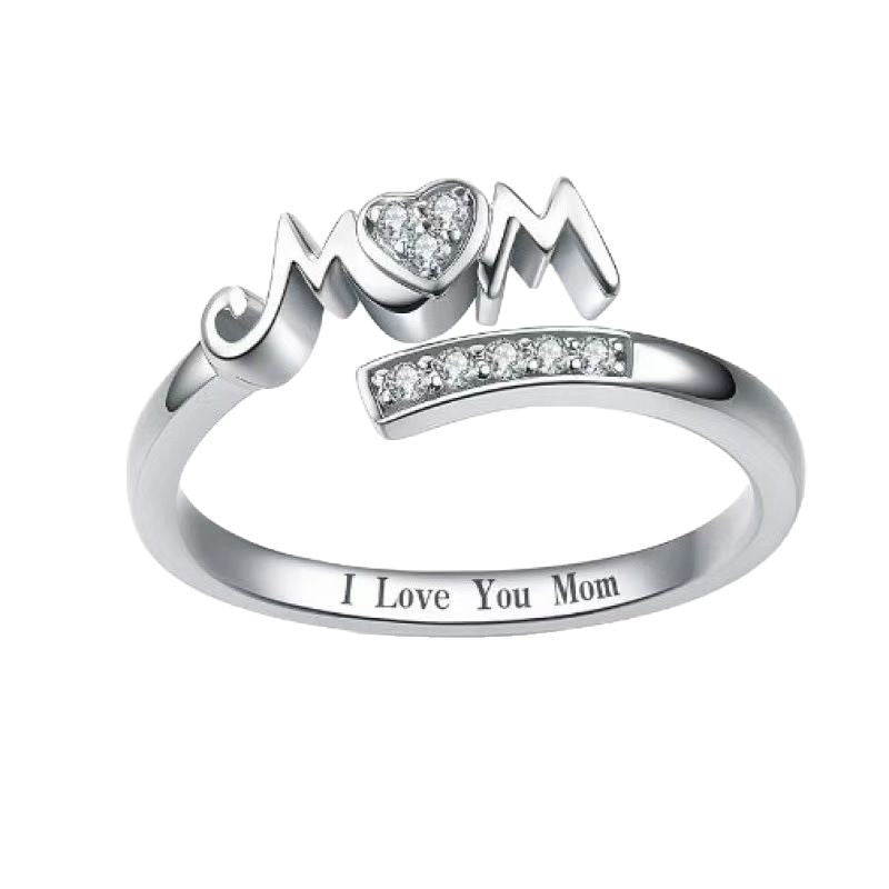 Hot-selling Mom Mother's Day Simple Diamond-encrusted Letter Ring Niche Exquisite Style Versatile Ring