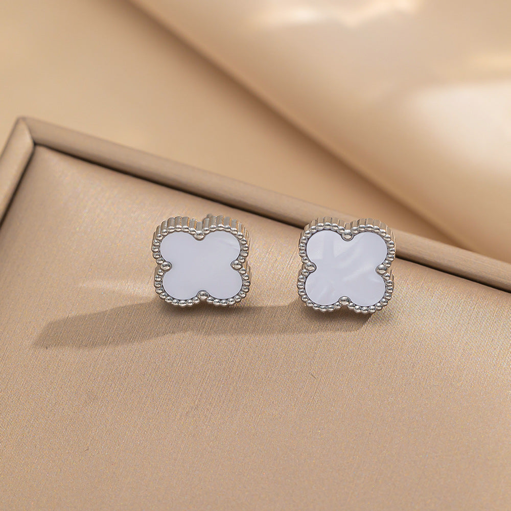 Four-leaf Clover Necklace 13MM Bracelet Stud Earrings Three-piece Set Versatile Lucky Four-leaf Clover Five-flower Bracelet Collarbone Chain Earrings