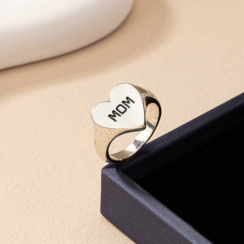 Korean Version of Fashion Simple Commuter Letter Love Ring Female Internet Celebrity Niche Design Temperament Retro Heart Ring