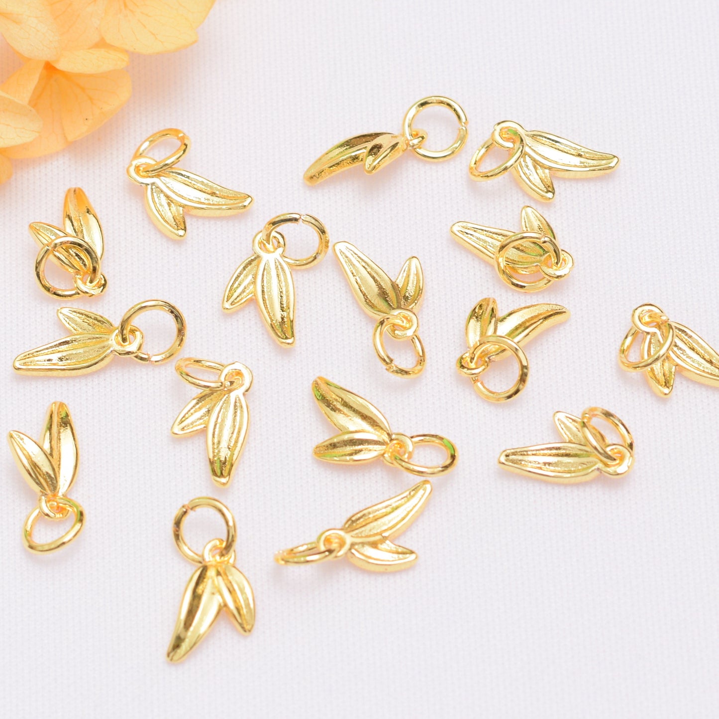 Ancient Sand Gold Bamboo Leaf Bracelet Pendant Accessories DIY Handmade Beaded Braided Rope Hand Necklace Bamboo Pendant