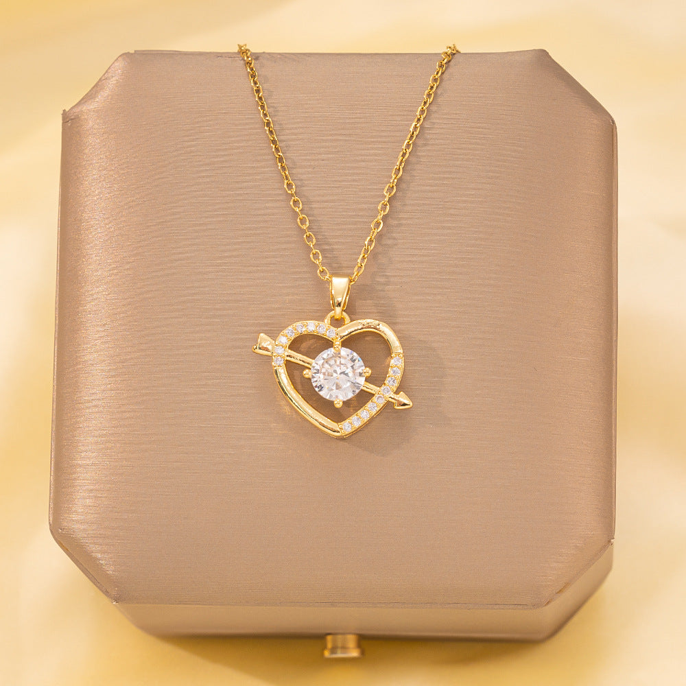 Copper Pendant Titanium Steel Necklace for Women Slightly Inlaid Zircon Pendant Girl Necklace