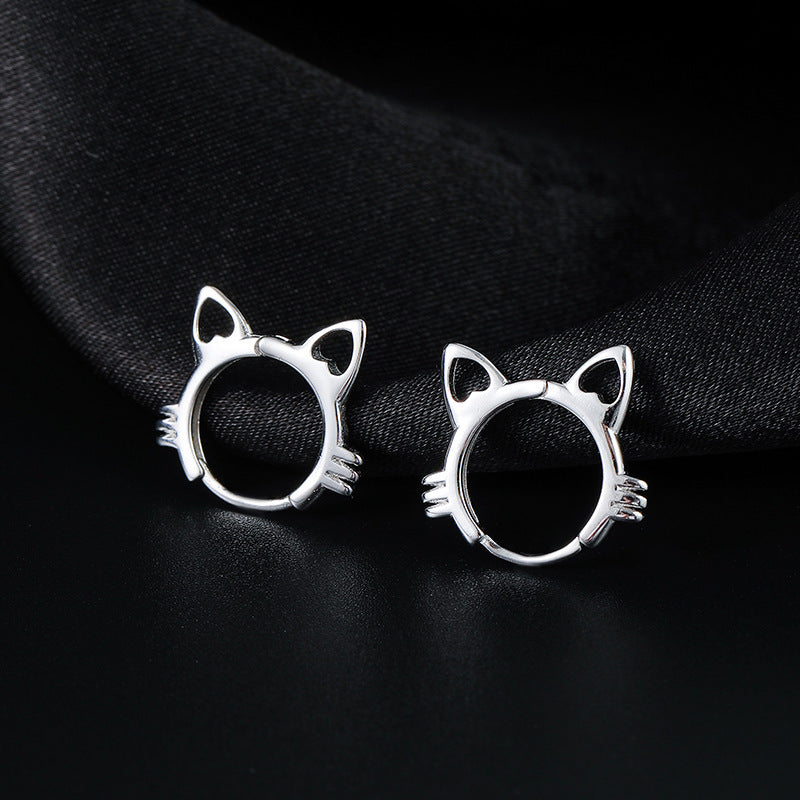 S925 Silver Cat Ear Buckle Women's Niche Design Simple Temperament Personalized Love Kitten Earrings Earrings New Fashion