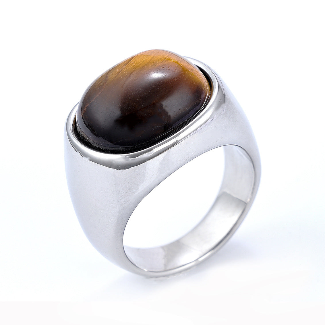 European and American Men's Jewelry Stainless Steel High-grade Tiger's Eye Stone Ring, Antique Personality, Simple Spot