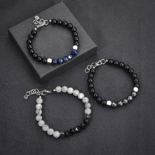 Stainless Steel Chain Copper Beads European and American Men's Bracelet Agate Crystal Tiger's Eye Beaded Jewelry Factory