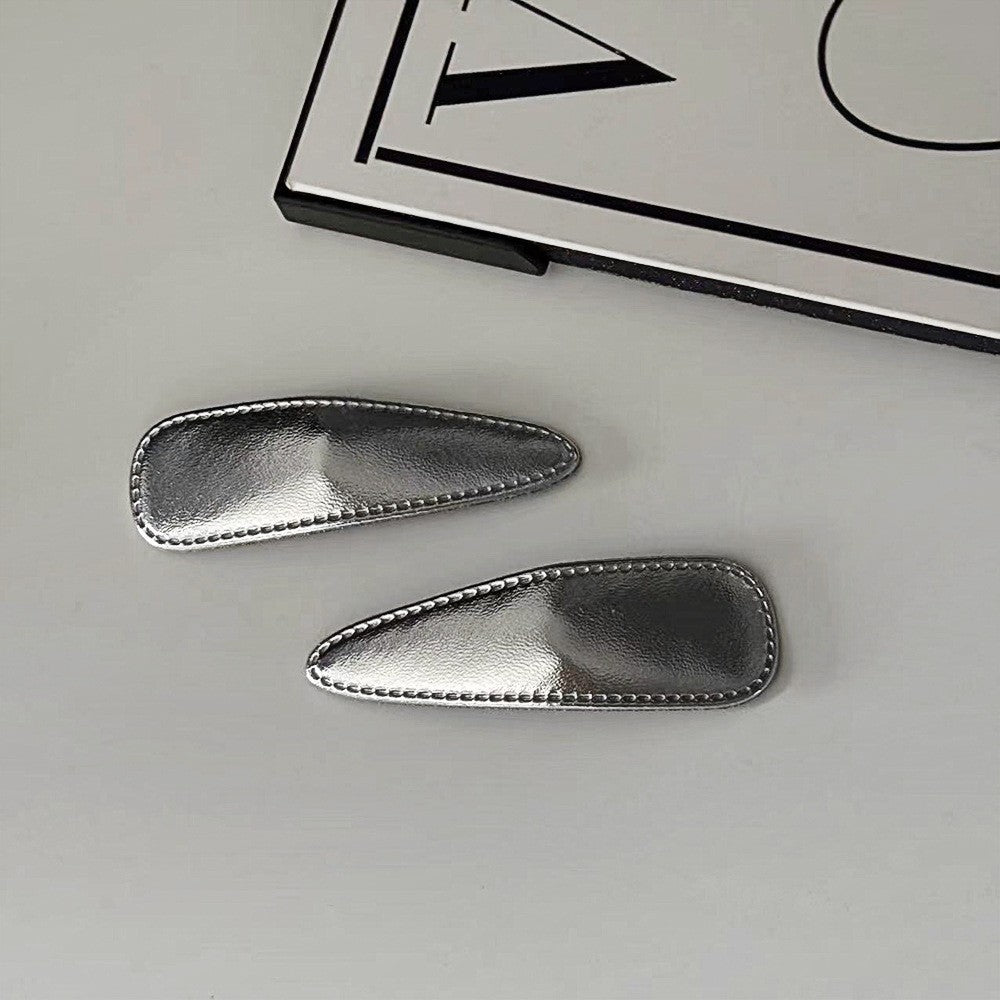 Punk Style Silver Leather Hairpin Female Metal Feeling Water Drop Bangs Clip Simple Imitation Leather BB Clip Hairpin Hairpin Hair Clip Hair Accessories