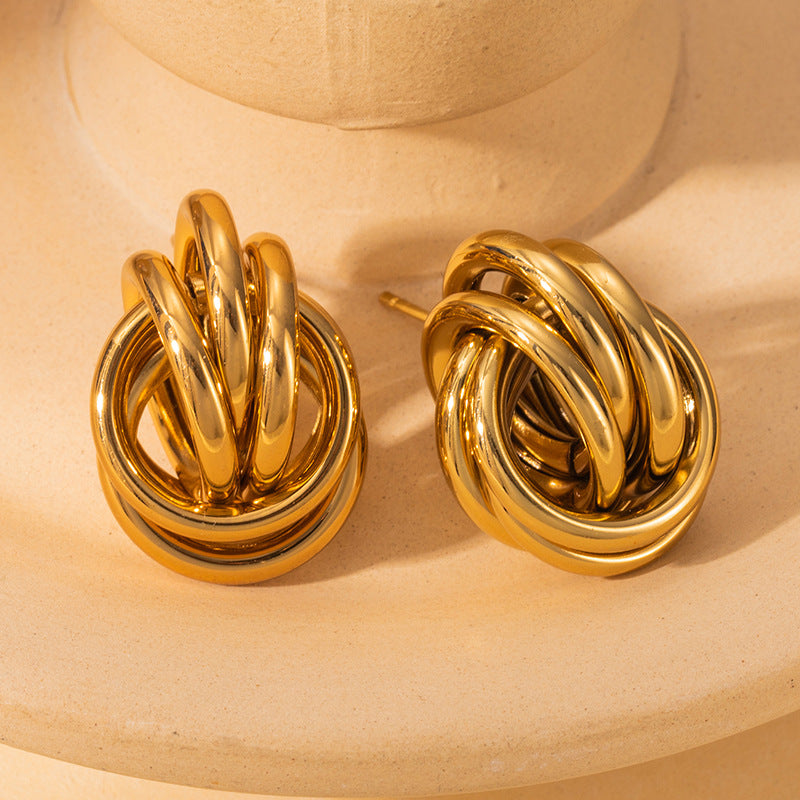 Exaggerated Titanium Steel Round Earrings Gold 18K Gold Light Luxury Earrings Fashion High Sense Love Earrings