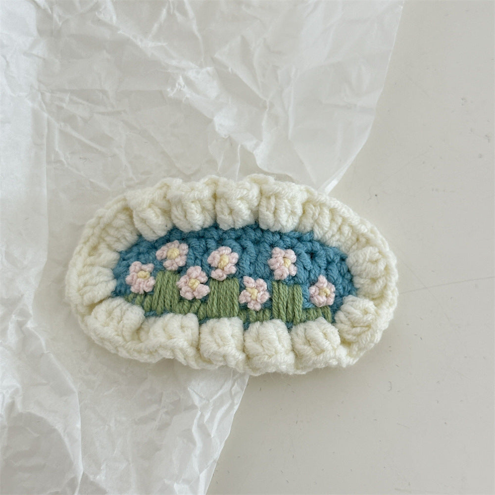 Crochet Handmade Wool Embroidery Fresh and Cute Sweet Colored Flower Hairpin Side Bangs BB Clip Hair Accessories