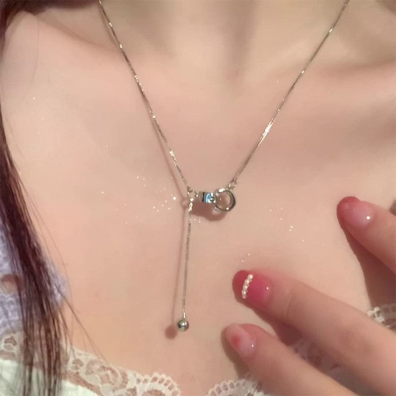 925 Silver Luck Pearl Necklace Female Butterfly Cold Light Luxury Flash Diamond Ins Wind Niche Collarbone Chain