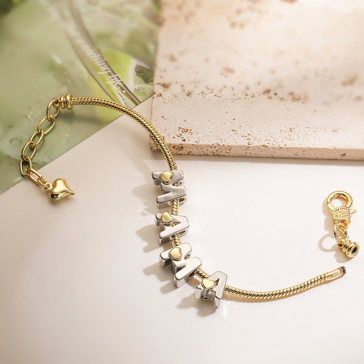 Two-color Electroplating Contrasting Color MAMA Bracelet Women's Design Sense Niche Personality Mother's Day Gift