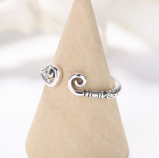 S925 Sterling Silver Ring Hoop Curse Ring Personalized Retro Thai Silver Student Versatile Creative Couple Ring Confession Gift