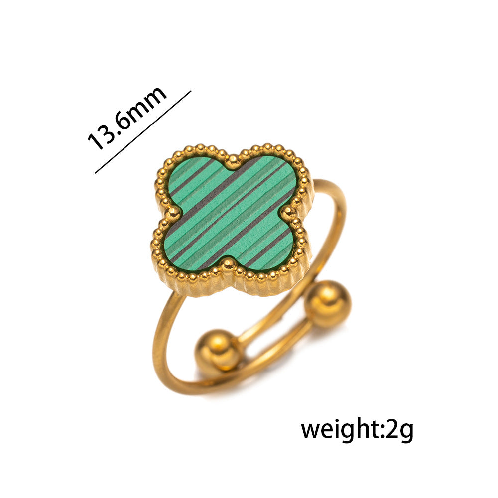 New Four-leaf Clover Titanium Steel Ring Women's Adjustable Ring Niche Small, Fresh and Compact Design Jewelry Wholesale