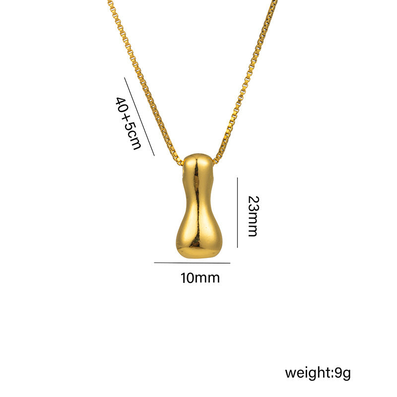 Titanium Steel 18k Real Gold Glossy Balloon Bubble Chubby Cute Q Version 26 English Letters Pendant Necklace
