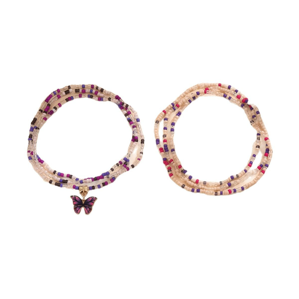 European and American Jewelry Summer Versatile Butterfly Rice Bead Anklet Creative Multi-purpose Beach Trend Foot Decoration Two-piece Set