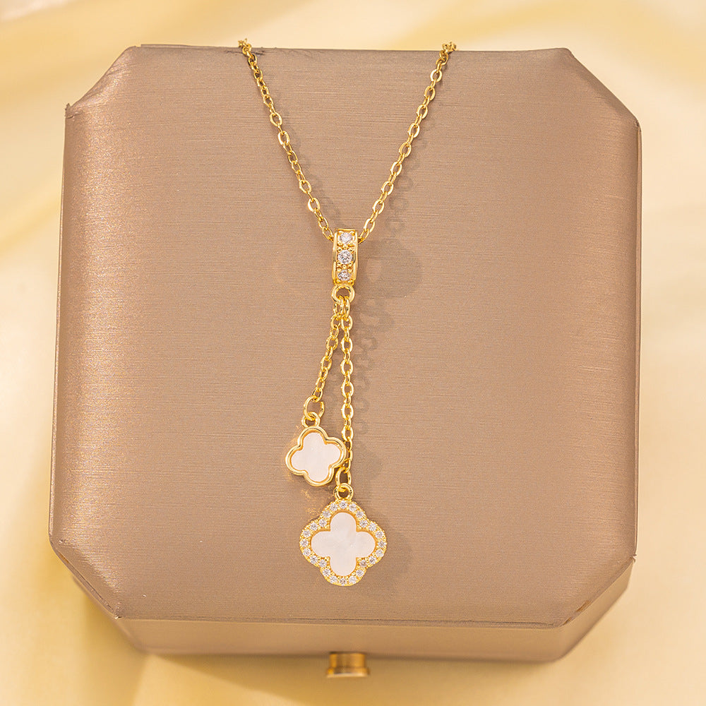 Copper Pendant Titanium Steel Necklace for Women Slightly Inlaid Zircon Pendant Girl Necklace