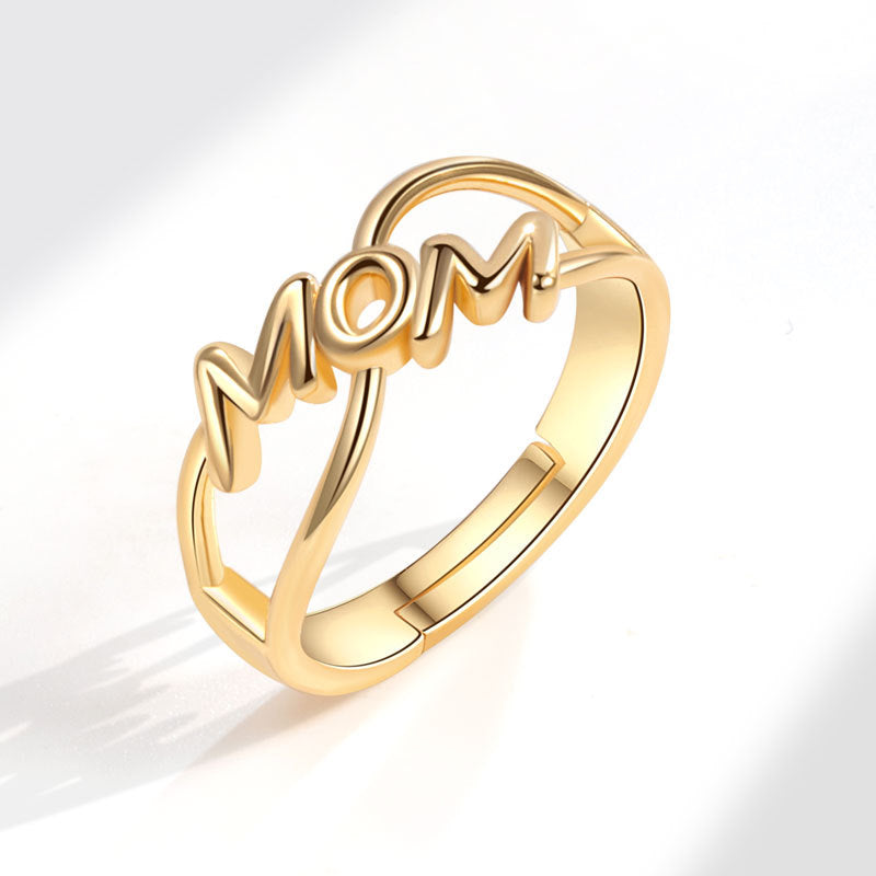 New MOM English Ring, Mother's Birthday and Mother's Day Gift, Cold Wind Personality Design