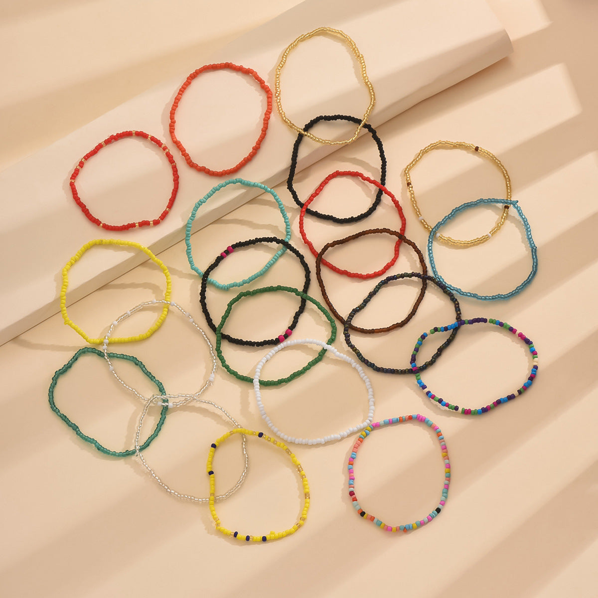 European and American Jewelry Summer Versatile Color Rice Bead Anklet Simple Creative Bracelet Multi-purpose Trend 20-piece Set